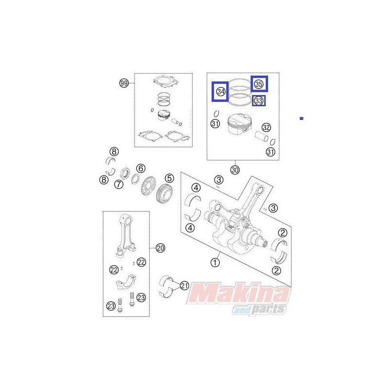 61030032SET  Ελατήρια Πιστονιού Σετ KTM LC8-990