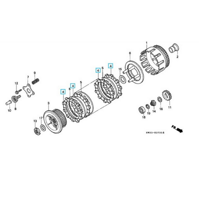 22201KAESET1  Clutch Friction Disks Set Honda  AX-1 NX-250 Dominator 