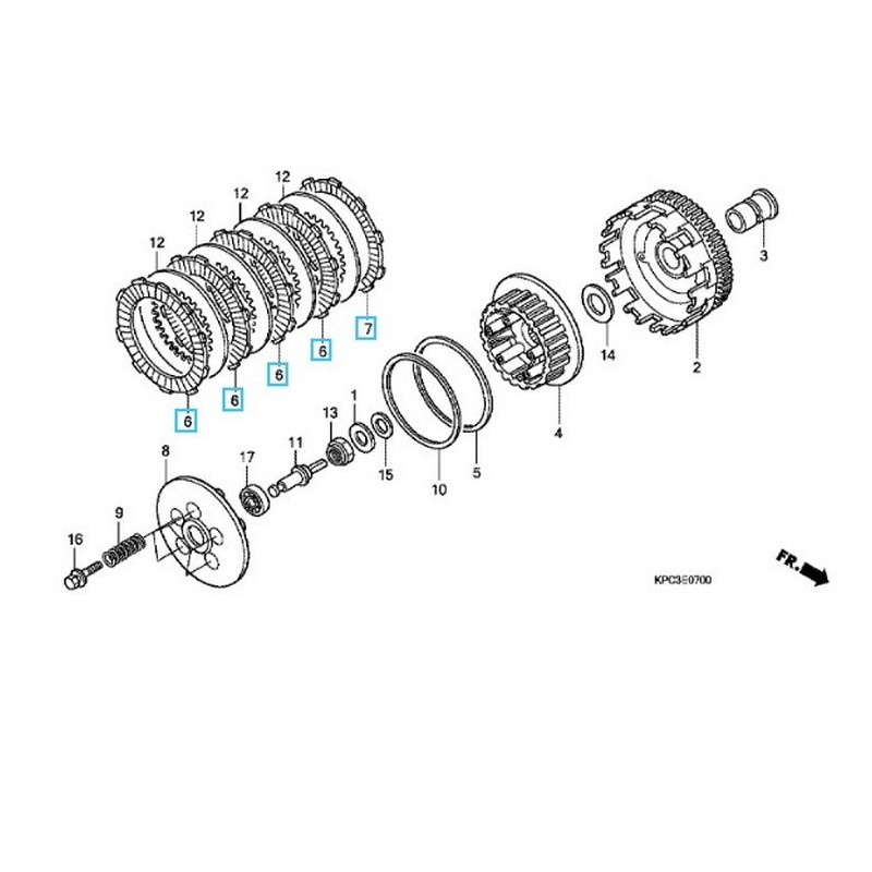 22201MALSET6  Clutch Friction Disks Set Honda XL-125V Varadero 